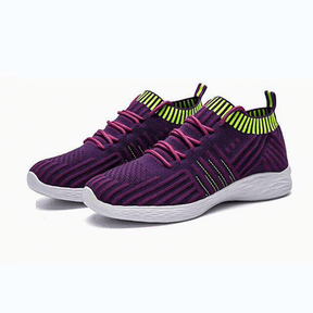 Baskets Femme Casual Eliana en maille violet avec détails verts et roses, offrant style et confort.